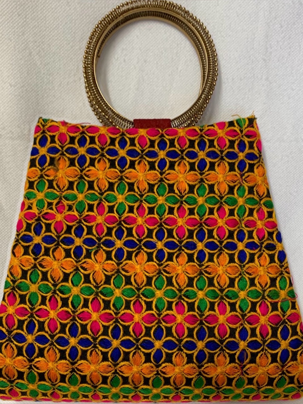 Embroidered Multicolor Handle Tote Bag
